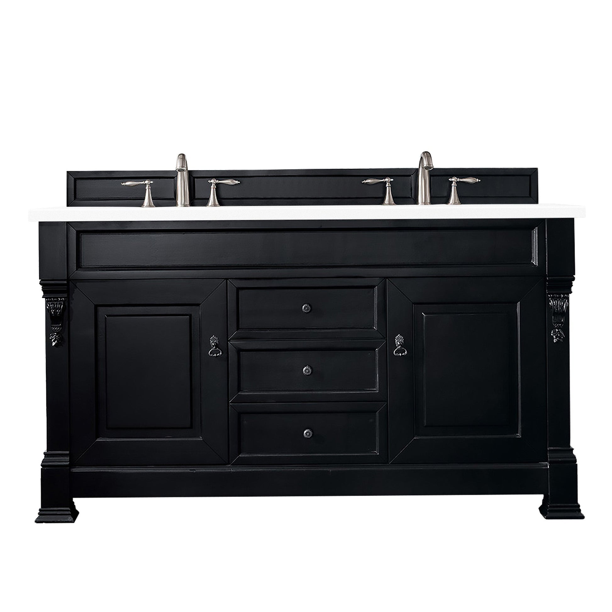 James Martin Vanities Brookfield 60" Antique Black Double Vanity With 3cm White Zeus Quartz Top