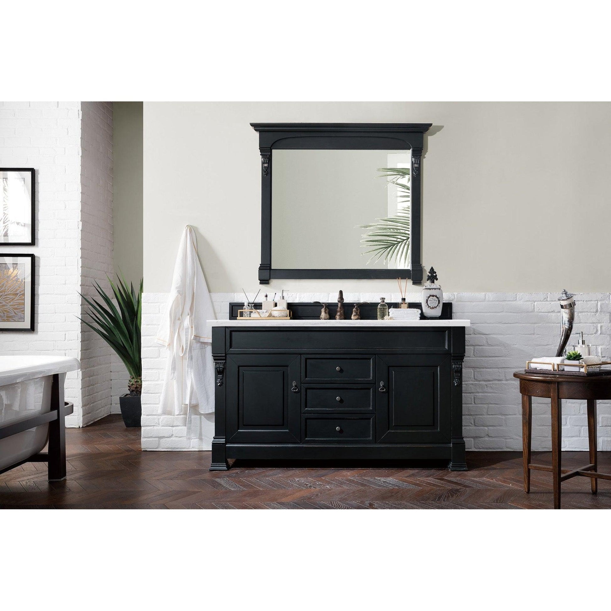 James Martin Vanities Brookfield 60" Antique Black Single Vanity With 3cm Arctic Fall Solid Surface Top