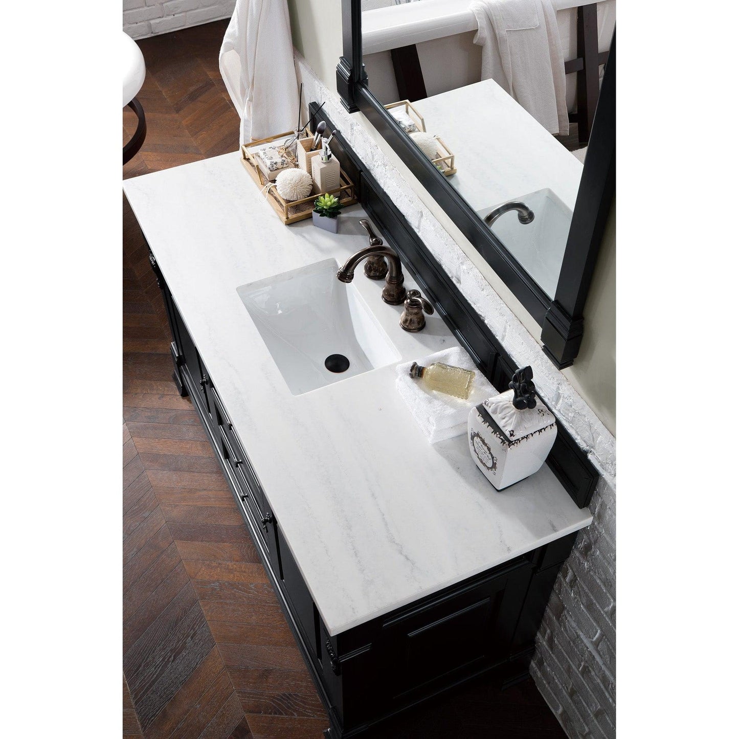 James Martin Vanities Brookfield 60" Antique Black Single Vanity With 3cm Arctic Fall Solid Surface Top