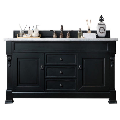 James Martin Vanities Brookfield 60" Antique Black Single Vanity With 3cm Arctic Fall Solid Surface Top