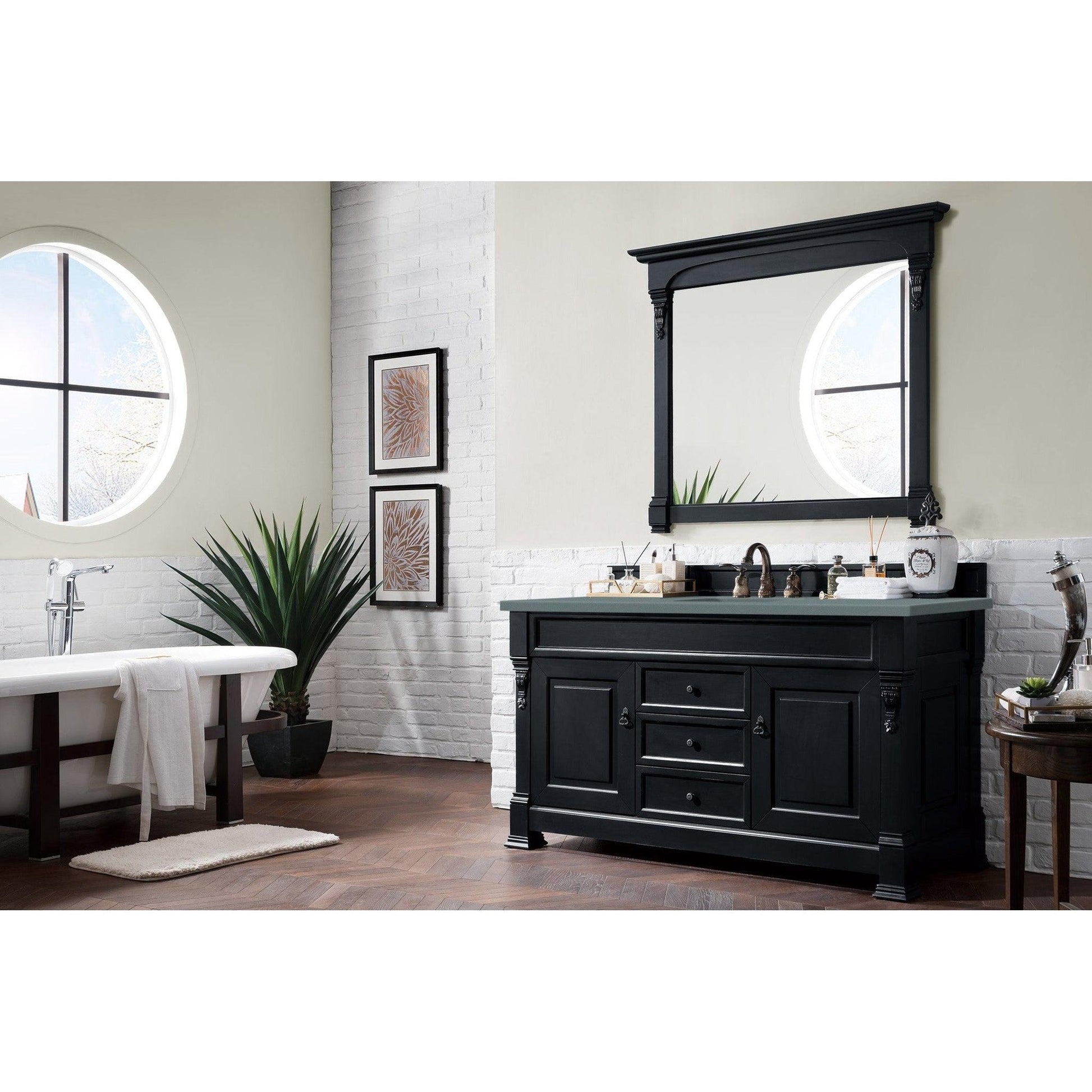 James Martin Vanities Brookfield 60" Antique Black Single Vanity With 3cm Cala Blue Quartz Top