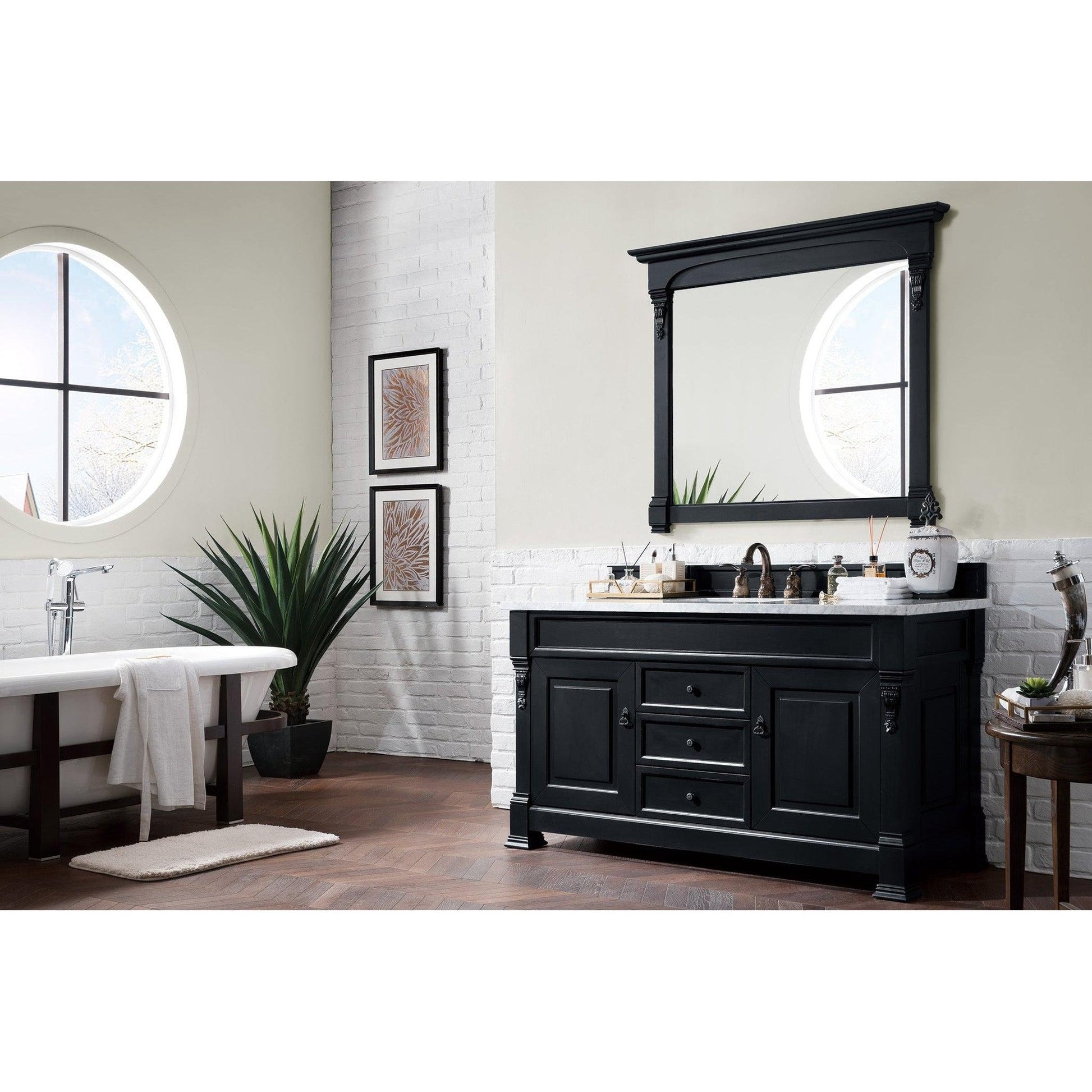 James Martin Vanities Brookfield 60" Antique Black Single Vanity With 3cm Carrara Marble Top