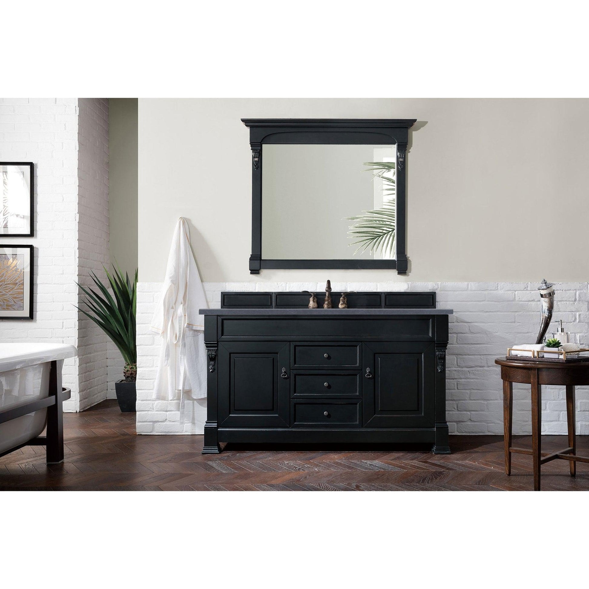 James Martin Vanities Brookfield 60" Antique Black Single Vanity With 3cm Charcoal Soapstone Quartz Top