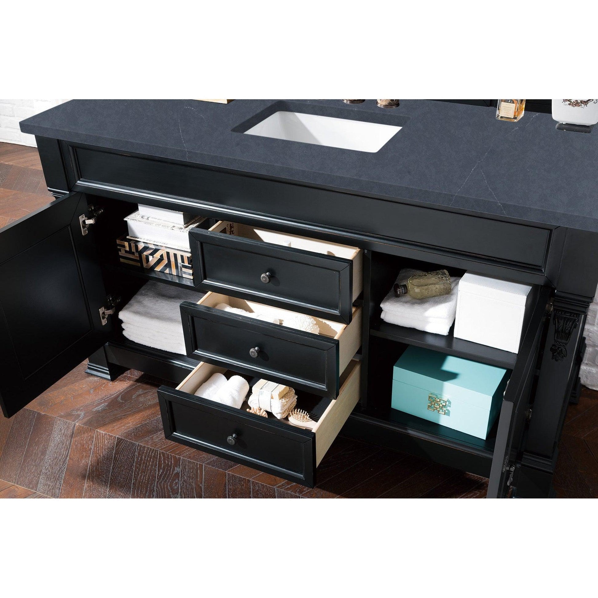 James Martin Vanities Brookfield 60" Antique Black Single Vanity With 3cm Charcoal Soapstone Quartz Top