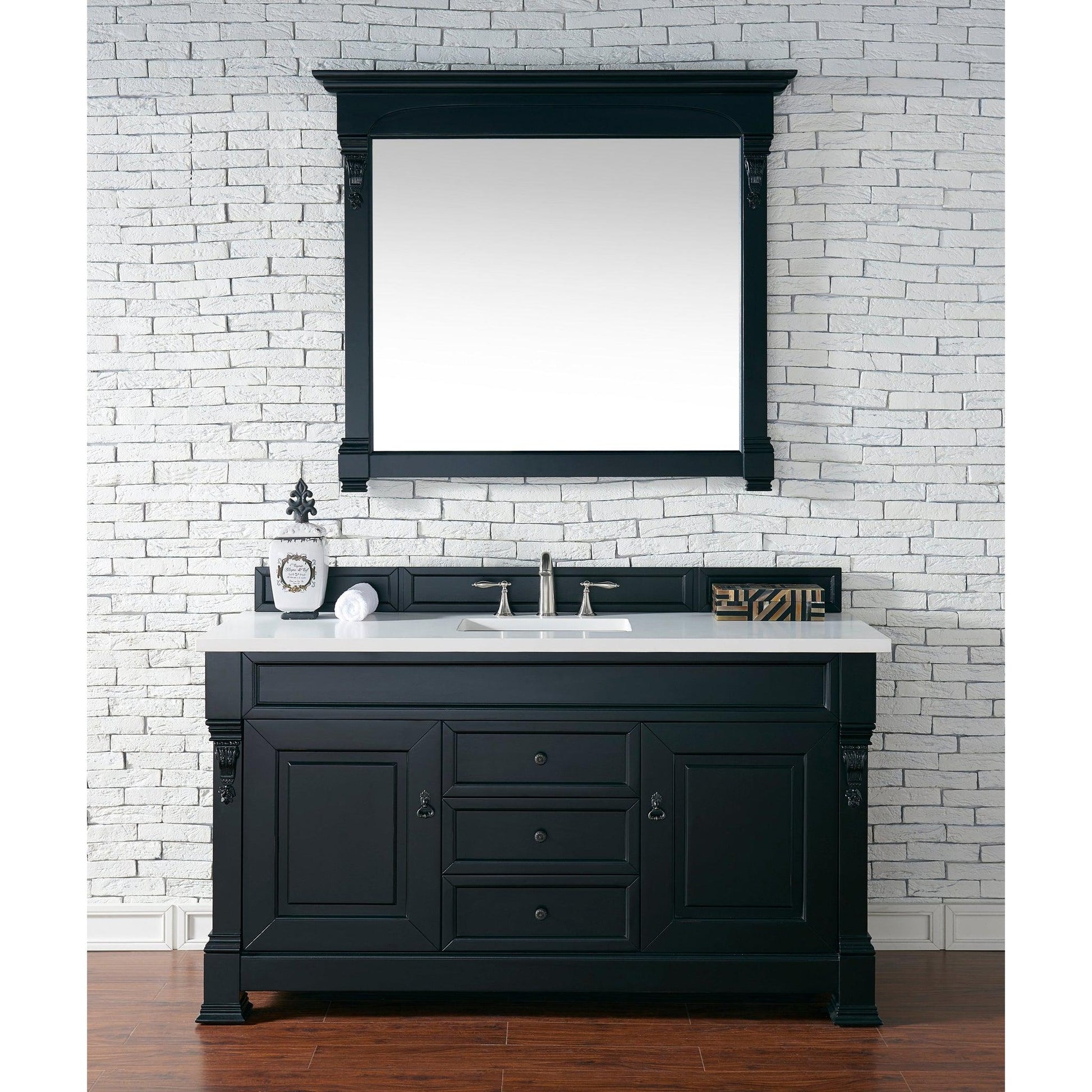 James Martin Vanities Brookfield 60" Antique Black Single Vanity With 3cm White Zeus Quartz Top