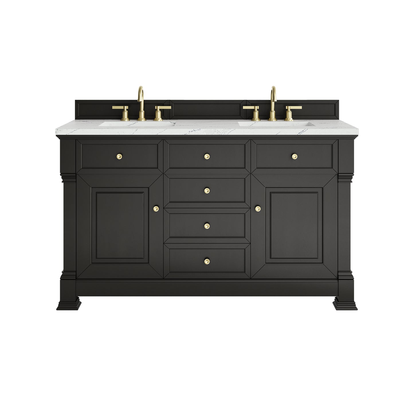 James Martin Vanities Brookfield 60" Black Onyx Double Vanity With 3 cm Ethereal Noctis Silestone Top and FreePower Wireless Charger