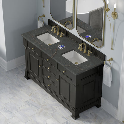 James Martin Vanities Brookfield 60" Black Onyx Double Vanity With 3 cm Parisien Bleu Silestone Top and FreePower Wireless Charger