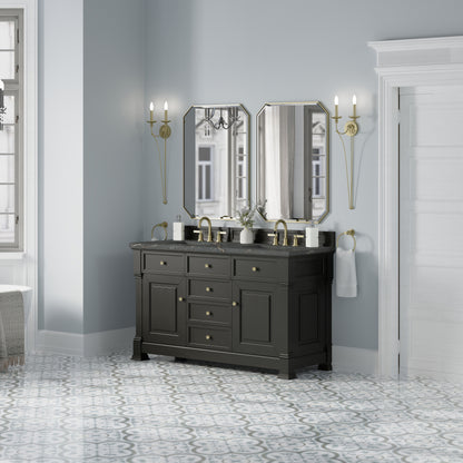 James Martin Vanities Brookfield 60" Black Onyx Double Vanity With 3 cm Parisien Bleu Silestone Top and FreePower Wireless Charger