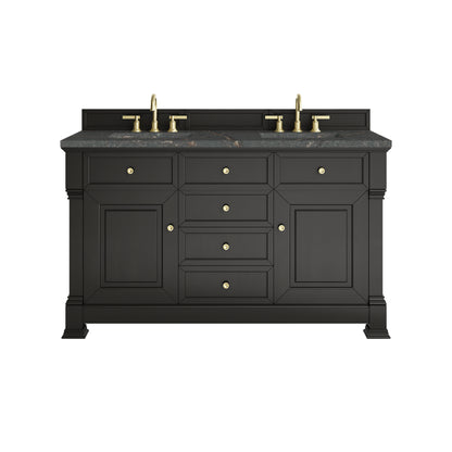 James Martin Vanities Brookfield 60" Black Onyx Double Vanity With 3 cm Parisien Bleu Silestone Top and FreePower Wireless Charger