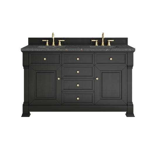 James Martin Vanities Brookfield 60" Black Onyx Double Vanity With 3 cm Parisien Bleu Silestone Top and FreePower Wireless Charger