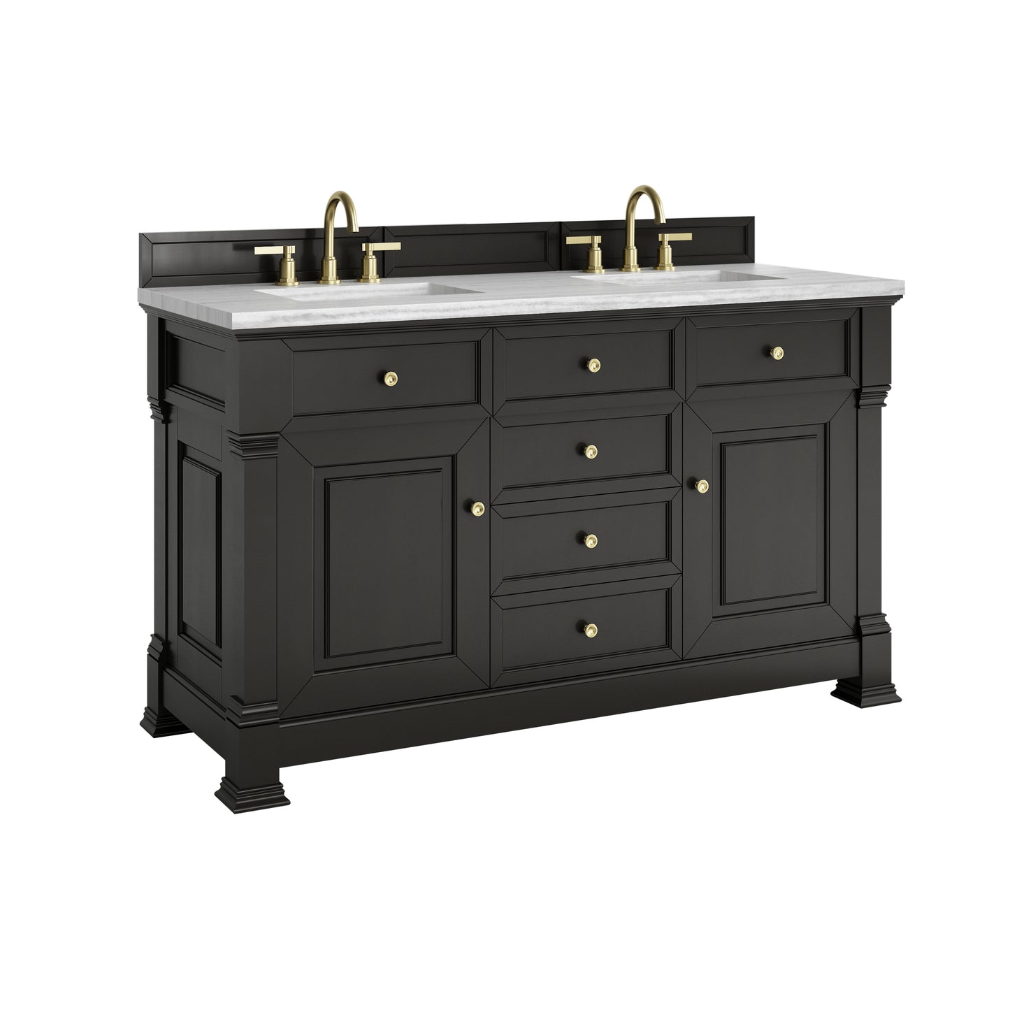 James Martin Vanities Brookfield 60" Black Onyx Double Vanity With 3cm Arctic Fall Solid Surface Top