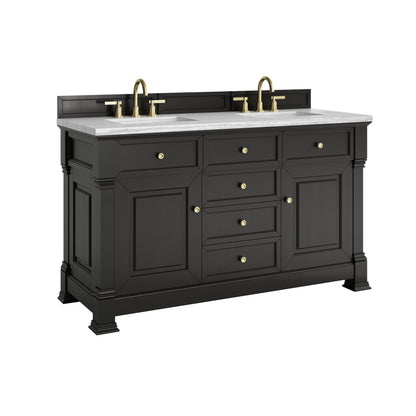James Martin Vanities Brookfield 60" Black Onyx Double Vanity With 3cm Arctic Fall Solid Surface Top