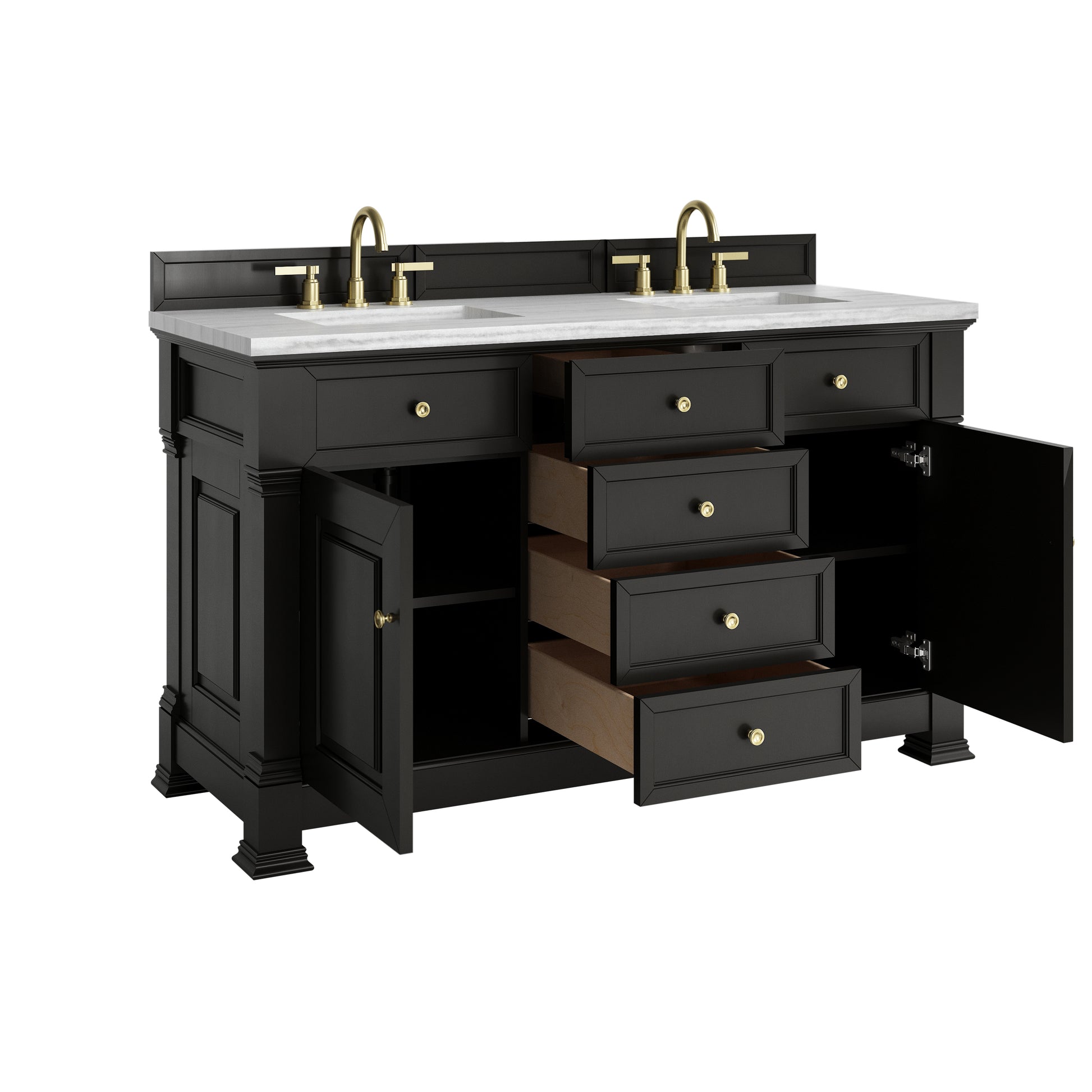 James Martin Vanities Brookfield 60" Black Onyx Double Vanity With 3cm Arctic Fall Solid Surface Top