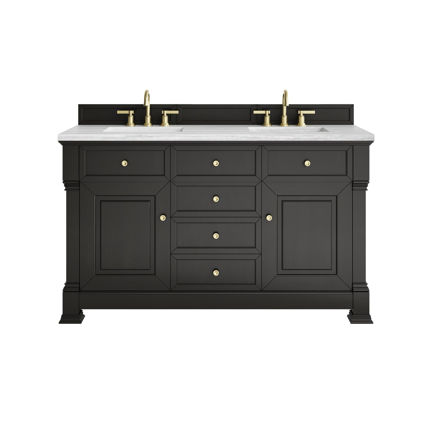 James Martin Vanities Brookfield 60" Black Onyx Double Vanity With 3cm Arctic Fall Solid Surface Top