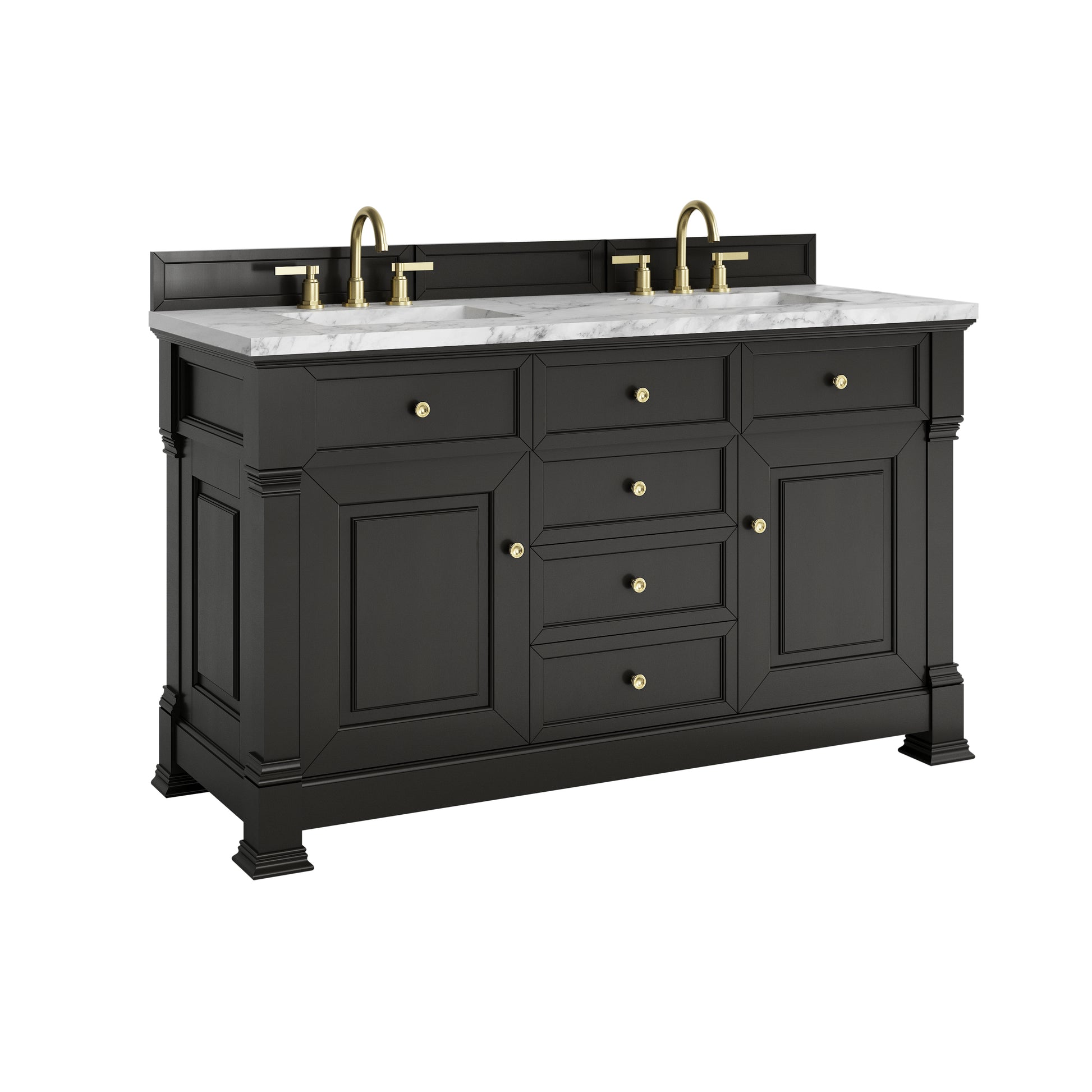 James Martin Vanities Brookfield 60" Black Onyx Double Vanity With 3cm Carrara White Marble Top