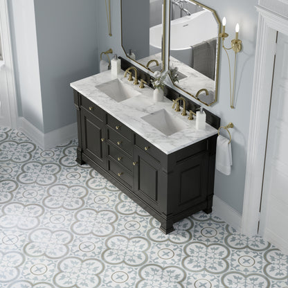 James Martin Vanities Brookfield 60" Black Onyx Double Vanity With 3cm Carrara White Marble Top