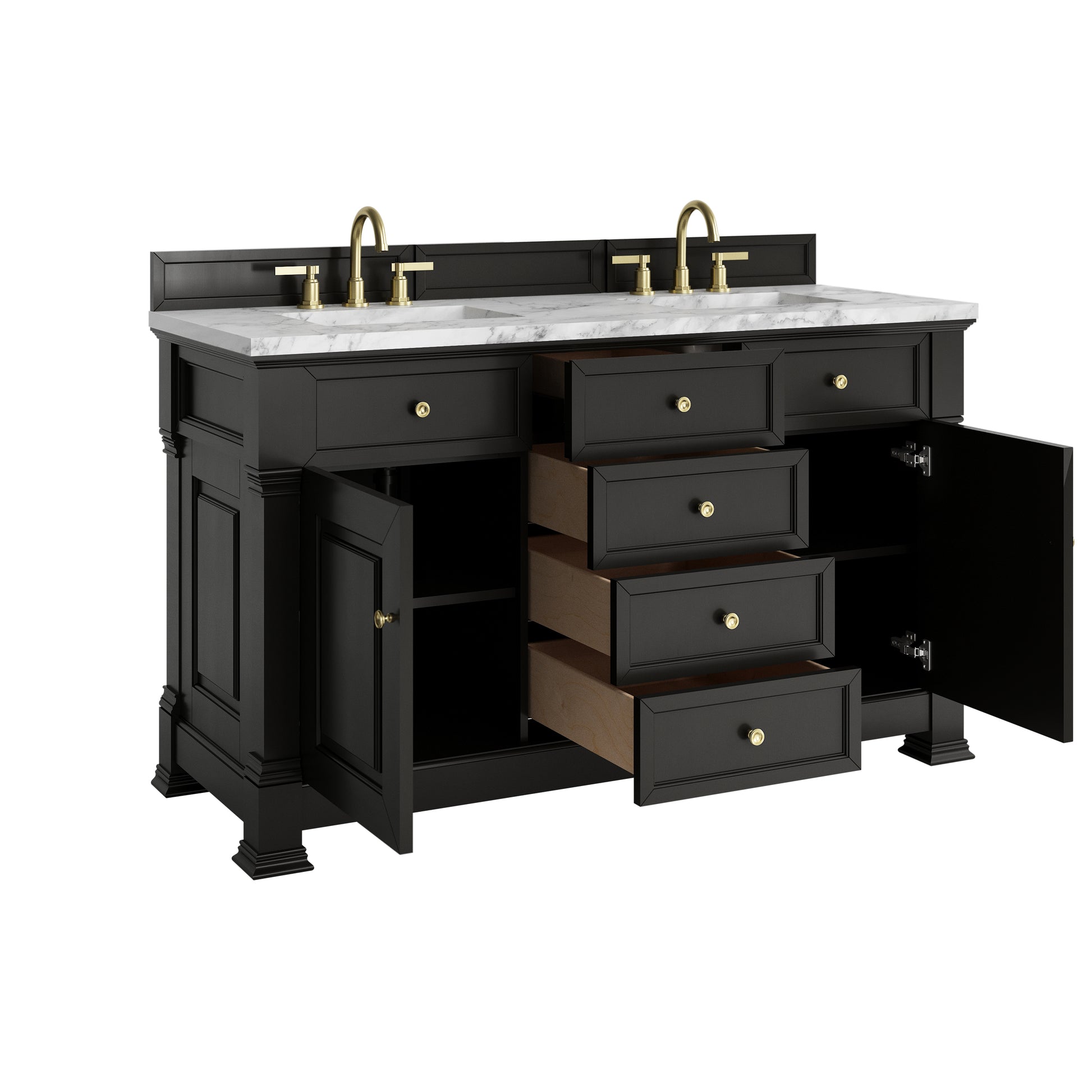 James Martin Vanities Brookfield 60" Black Onyx Double Vanity With 3cm Carrara White Marble Top
