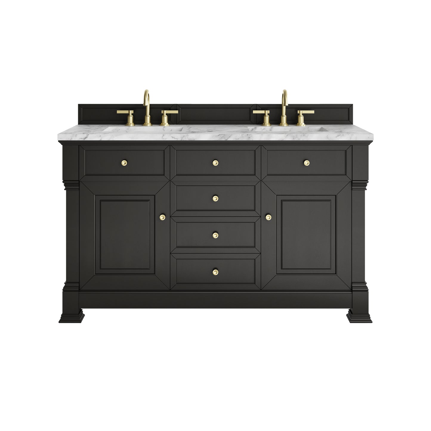 James Martin Vanities Brookfield 60" Black Onyx Double Vanity With 3cm Carrara White Marble Top