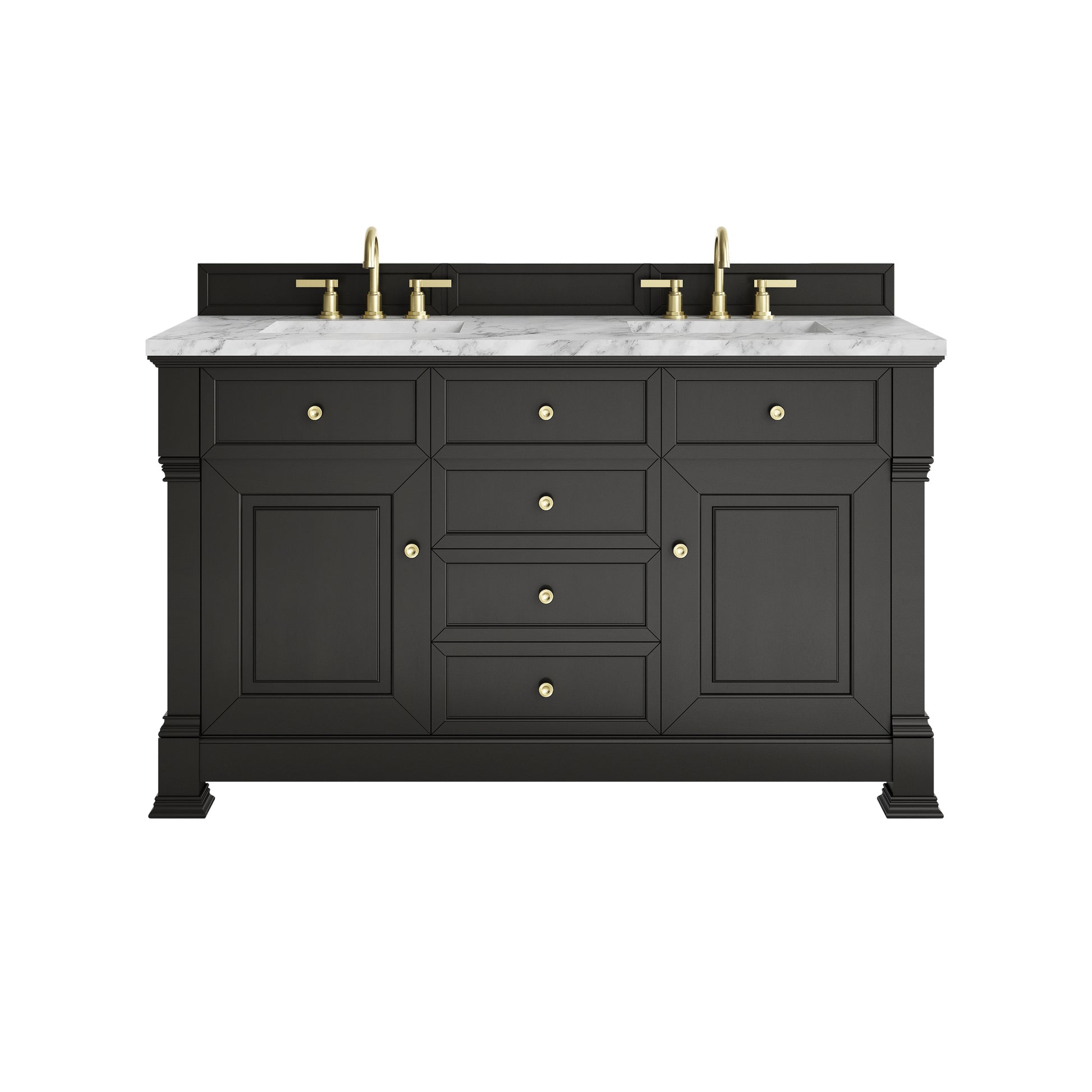 James Martin Vanities Brookfield 60" Black Onyx Double Vanity With 3cm Carrara White Marble Top