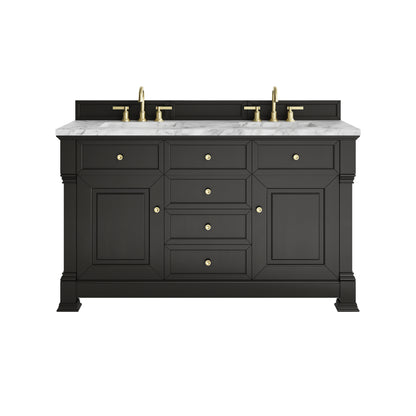 James Martin Vanities Brookfield 60" Black Onyx Double Vanity With 3cm Carrara White Marble Top