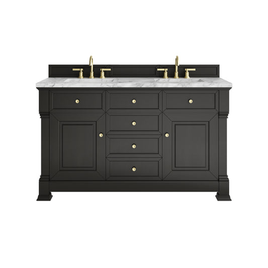 James Martin Vanities Brookfield 60" Black Onyx Double Vanity With 3cm Carrara White Marble Top
