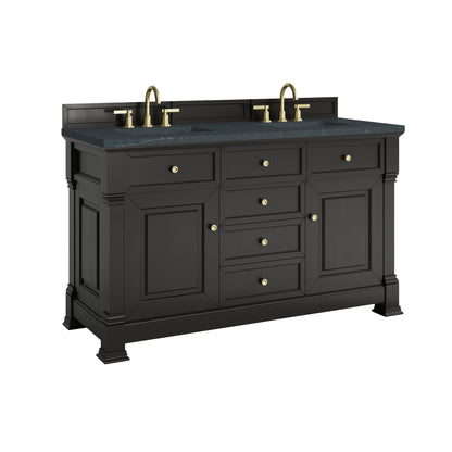 James Martin Vanities Brookfield 60" Black Onyx Double Vanity With 3cm Charcoal Soapstone Silestone Top