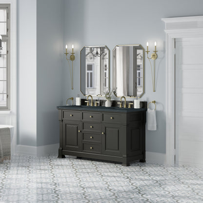 James Martin Vanities Brookfield 60" Black Onyx Double Vanity With 3cm Charcoal Soapstone Silestone Top