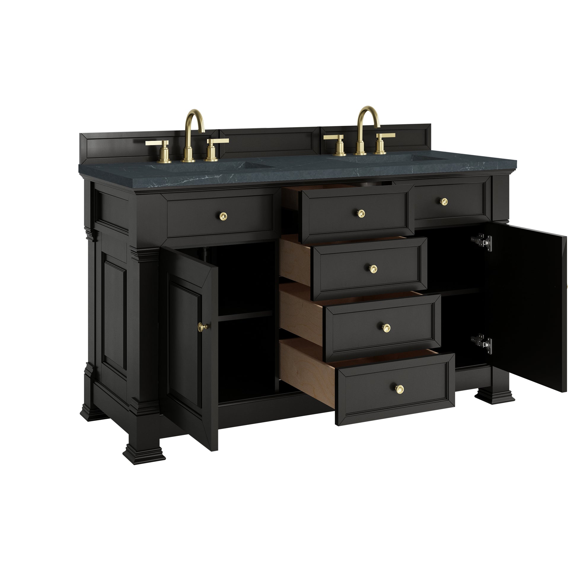 James Martin Vanities Brookfield 60" Black Onyx Double Vanity With 3cm Charcoal Soapstone Silestone Top