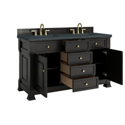 James Martin Vanities Brookfield 60" Black Onyx Double Vanity With 3cm Charcoal Soapstone Silestone Top