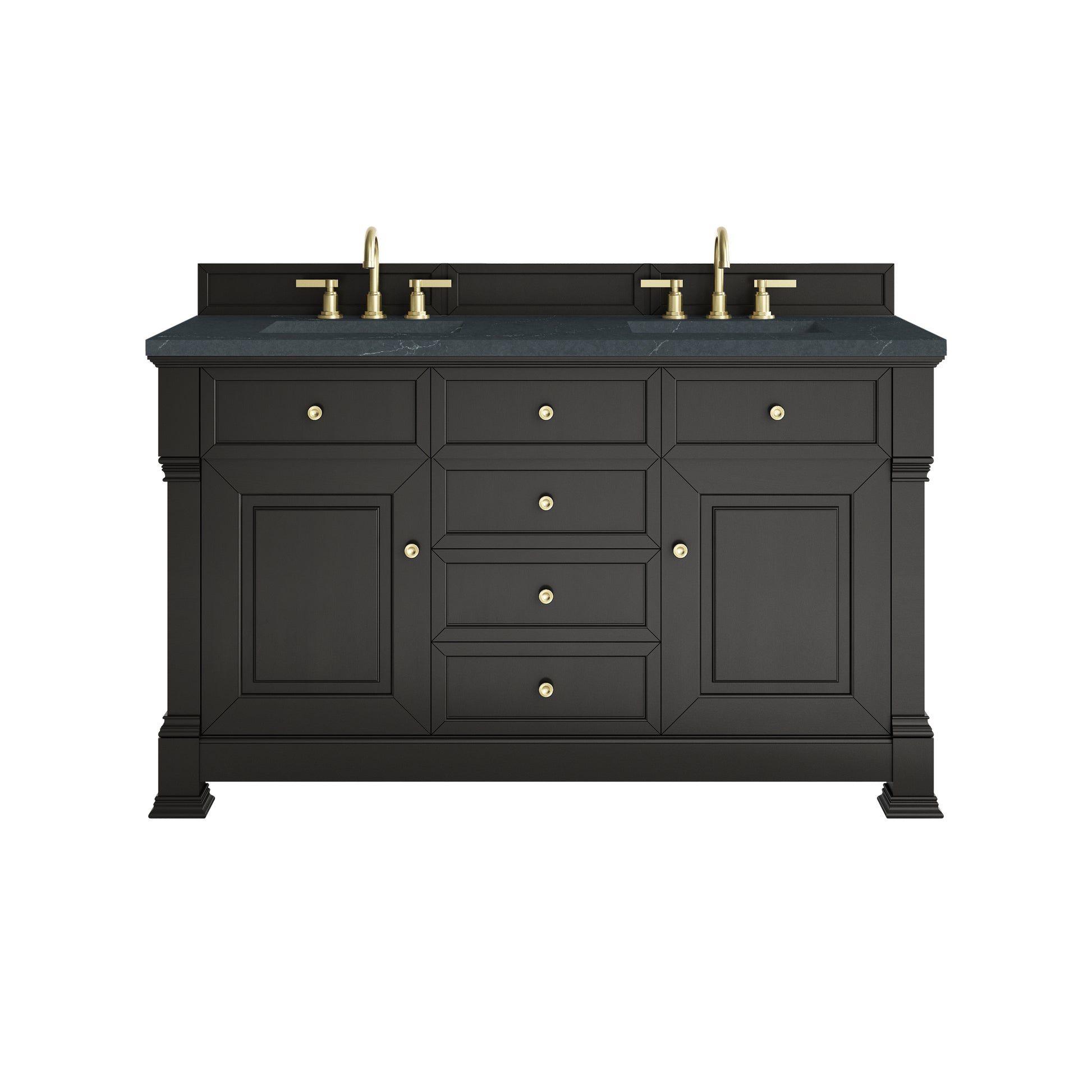 James Martin Vanities Brookfield 60" Black Onyx Double Vanity With 3cm Charcoal Soapstone Silestone Top