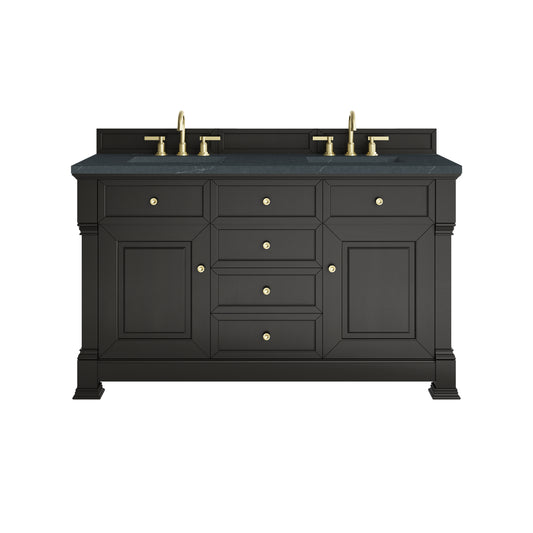 James Martin Vanities Brookfield 60" Black Onyx Double Vanity With 3cm Charcoal Soapstone Silestone Top