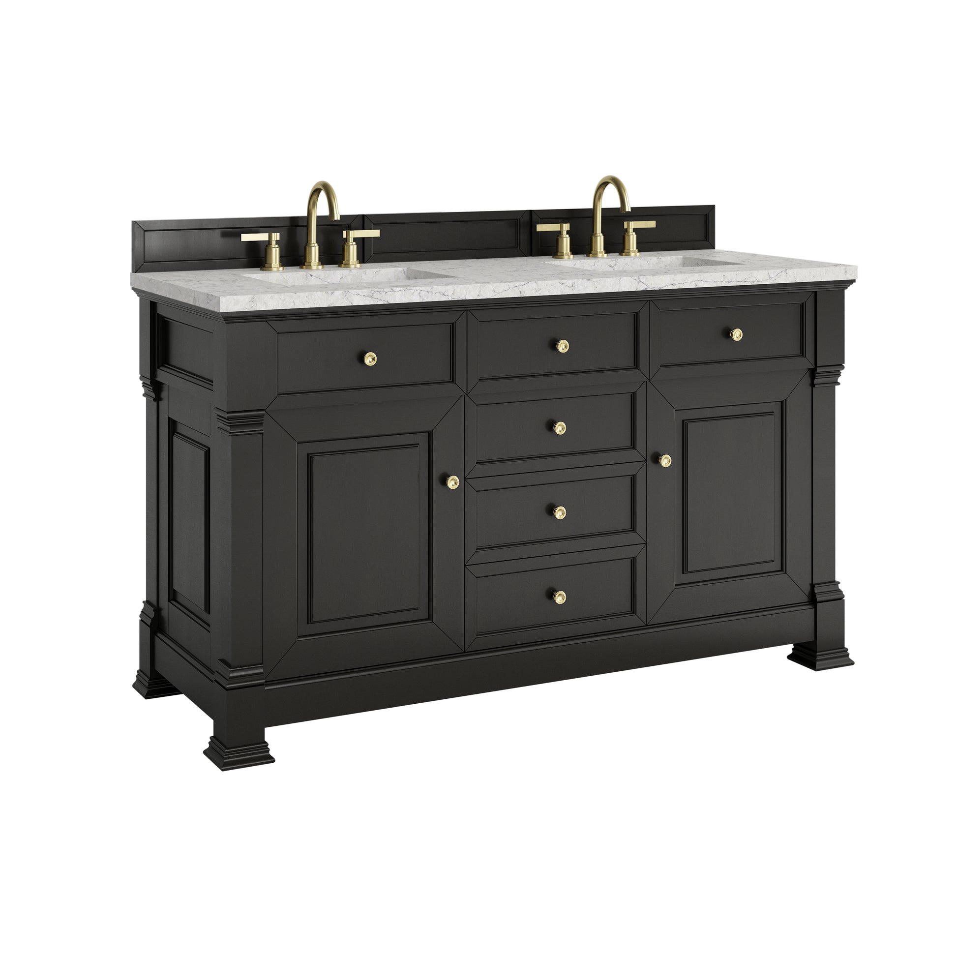 James Martin Vanities Brookfield 60" Black Onyx Double Vanity With 3cm Eternal Jasmine Pearl Silestone Top