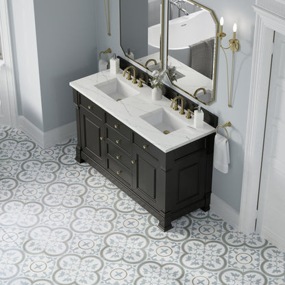 James Martin Vanities Brookfield 60" Black Onyx Double Vanity With 3cm Ethereal Noctis Silestone Top