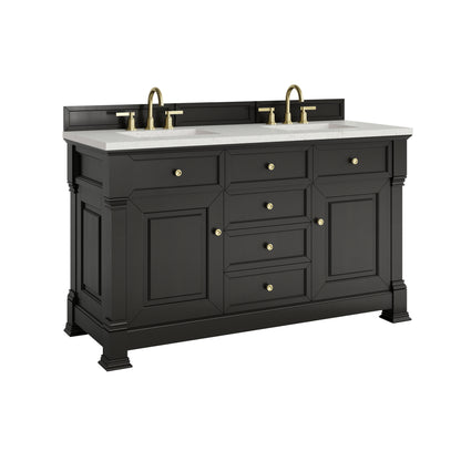 James Martin Vanities Brookfield 60" Black Onyx Double Vanity With 3cm Lime Delight Silestone Top