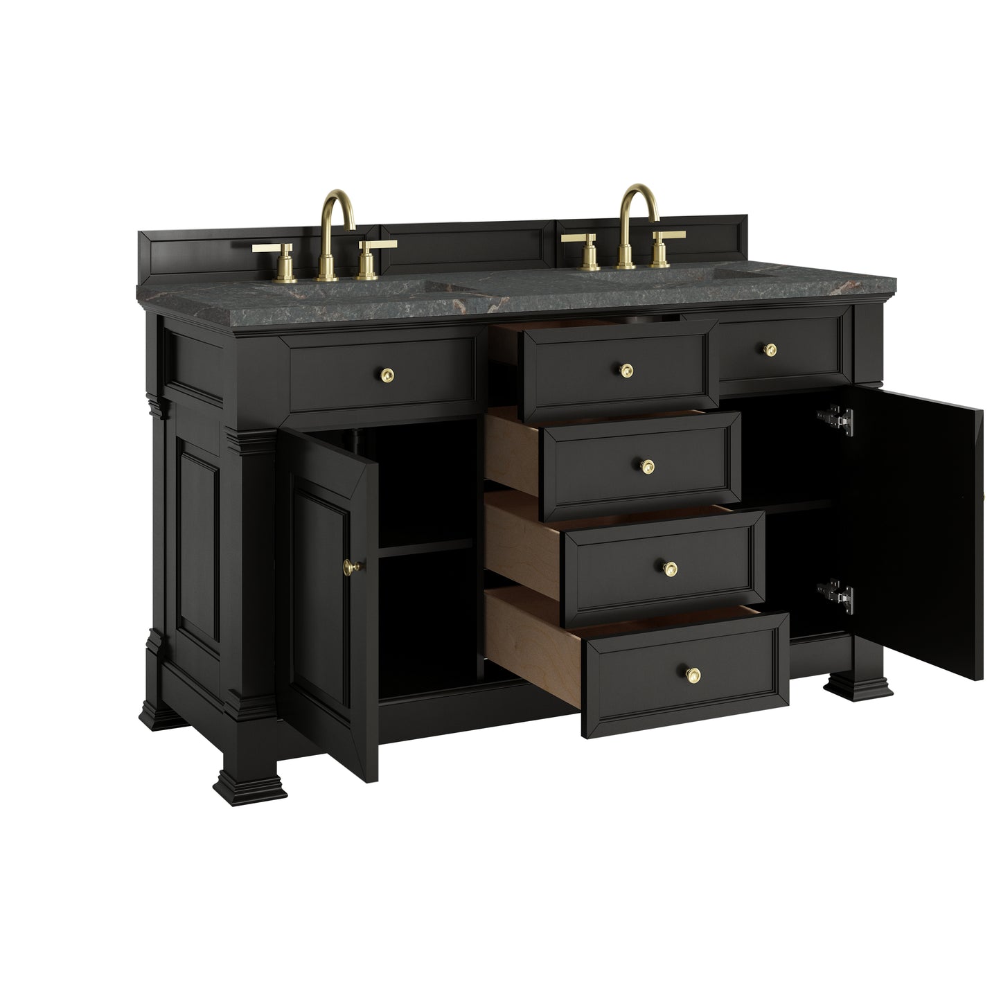 James Martin Vanities Brookfield 60" Black Onyx Double Vanity With 3cm Parisien Bleu Silestone Top