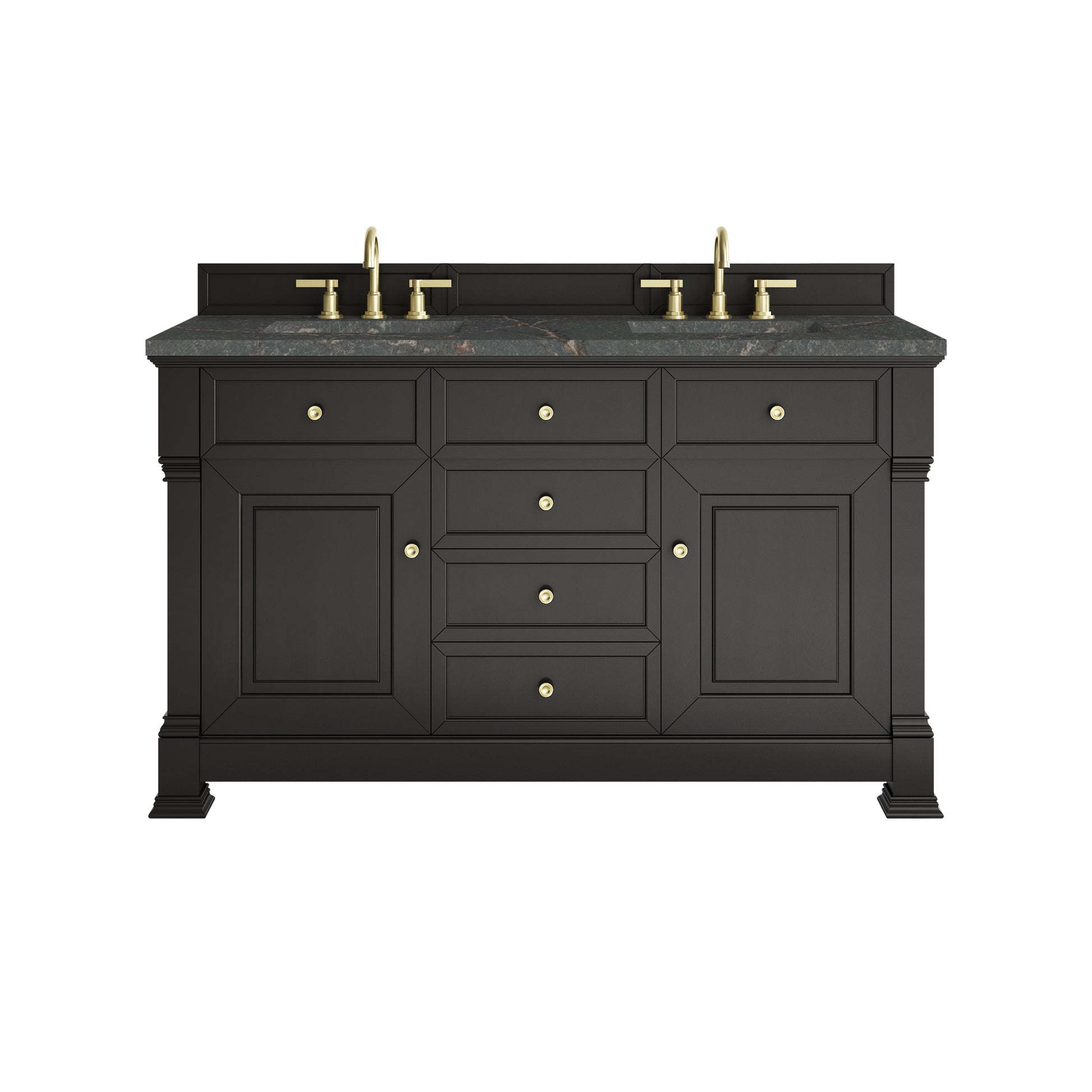 James Martin Vanities Brookfield 60" Black Onyx Double Vanity With 3cm Parisien Bleu Silestone Top