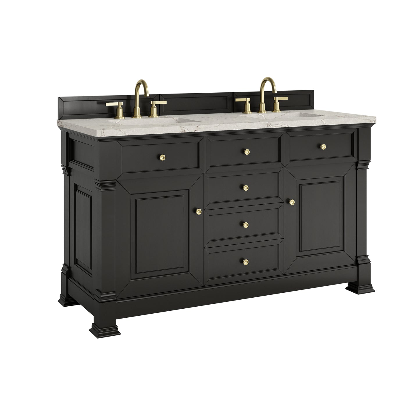James Martin Vanities Brookfield 60" Black Onyx Double Vanity With 3cm Victorian Silver Silestone Top
