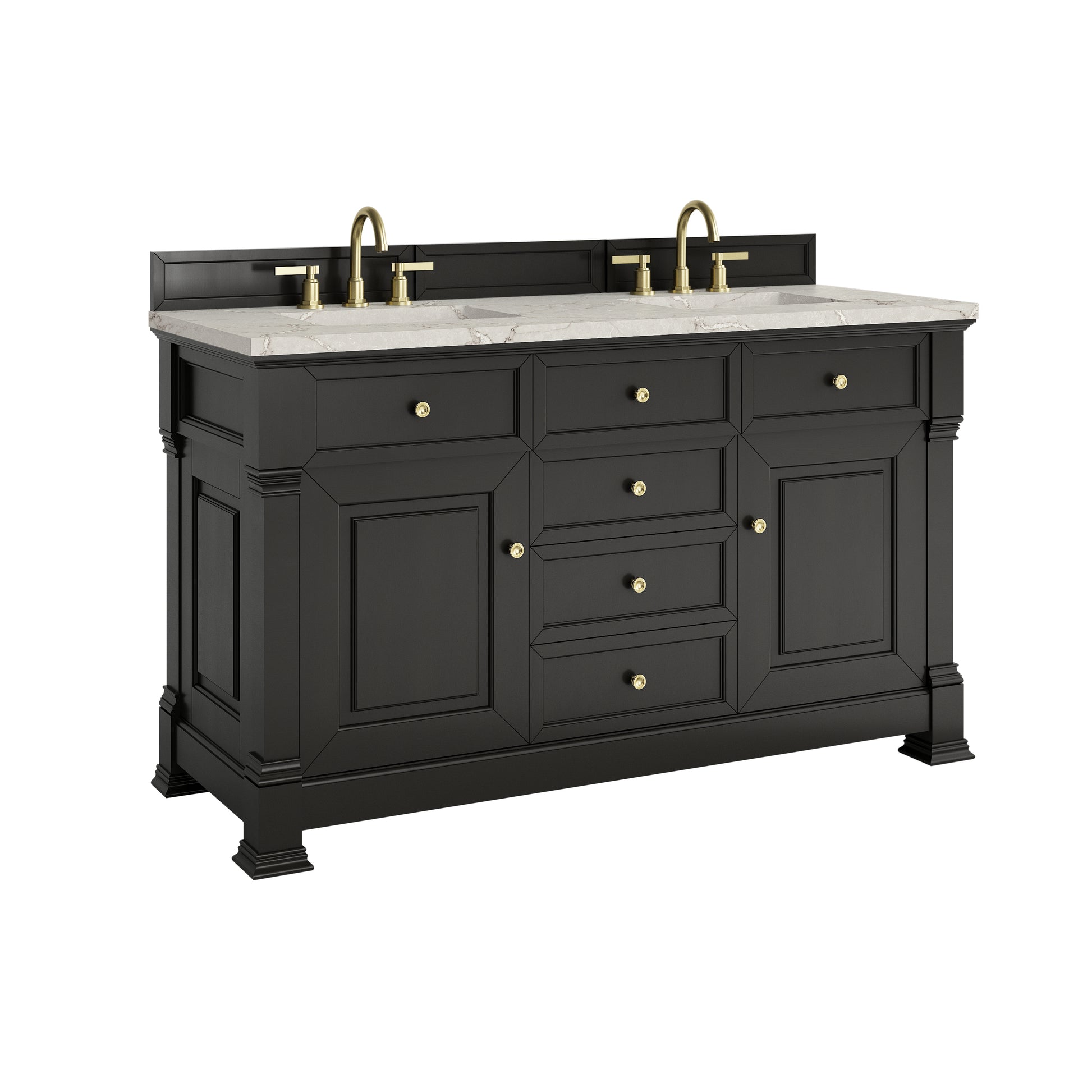 James Martin Vanities Brookfield 60" Black Onyx Double Vanity With 3cm Victorian Silver Silestone Top
