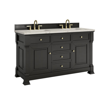 James Martin Vanities Brookfield 60" Black Onyx Double Vanity With 3cm Victorian Silver Silestone Top