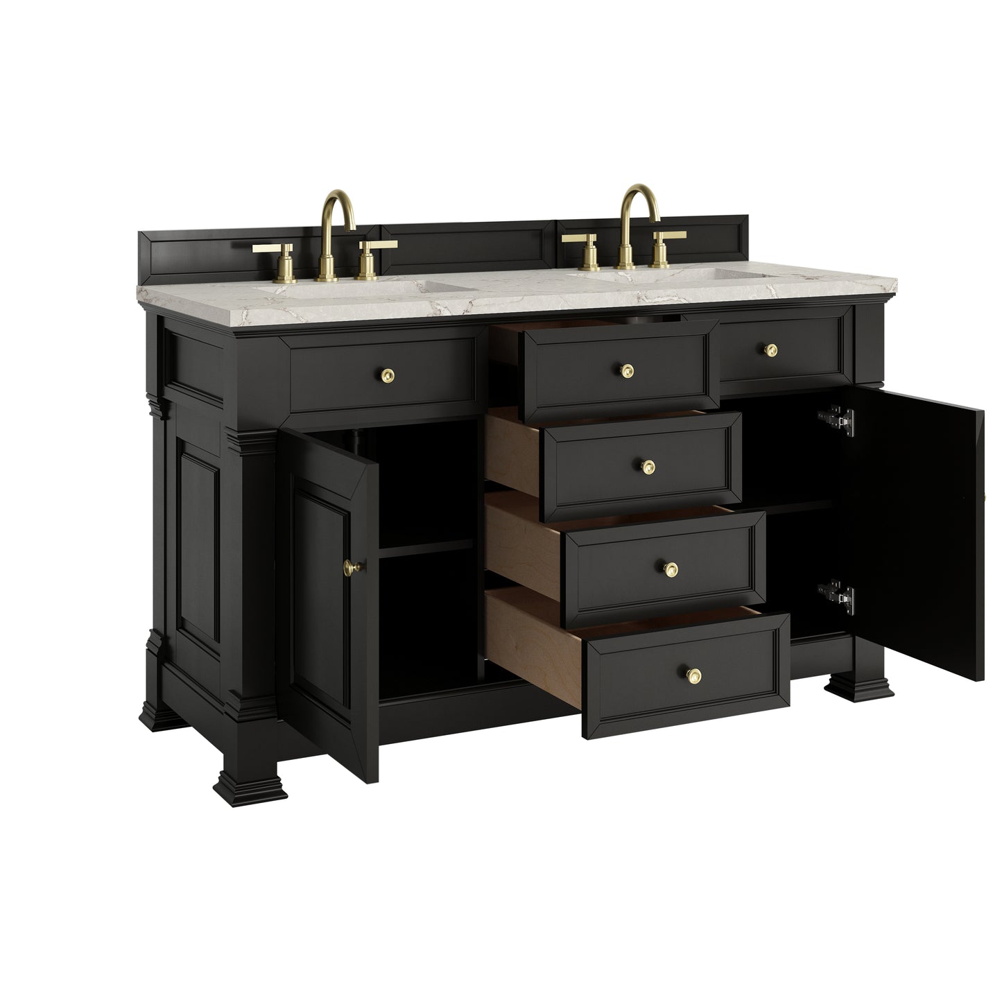 James Martin Vanities Brookfield 60" Black Onyx Double Vanity With 3cm Victorian Silver Silestone Top