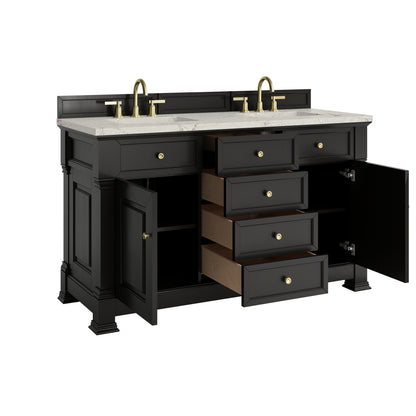 James Martin Vanities Brookfield 60" Black Onyx Double Vanity With 3cm Victorian Silver Silestone Top