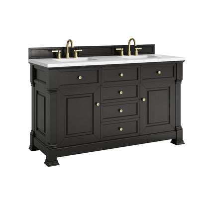 James Martin Vanities Brookfield 60" Black Onyx Double Vanity With 3cm White Zeus Silestone Top