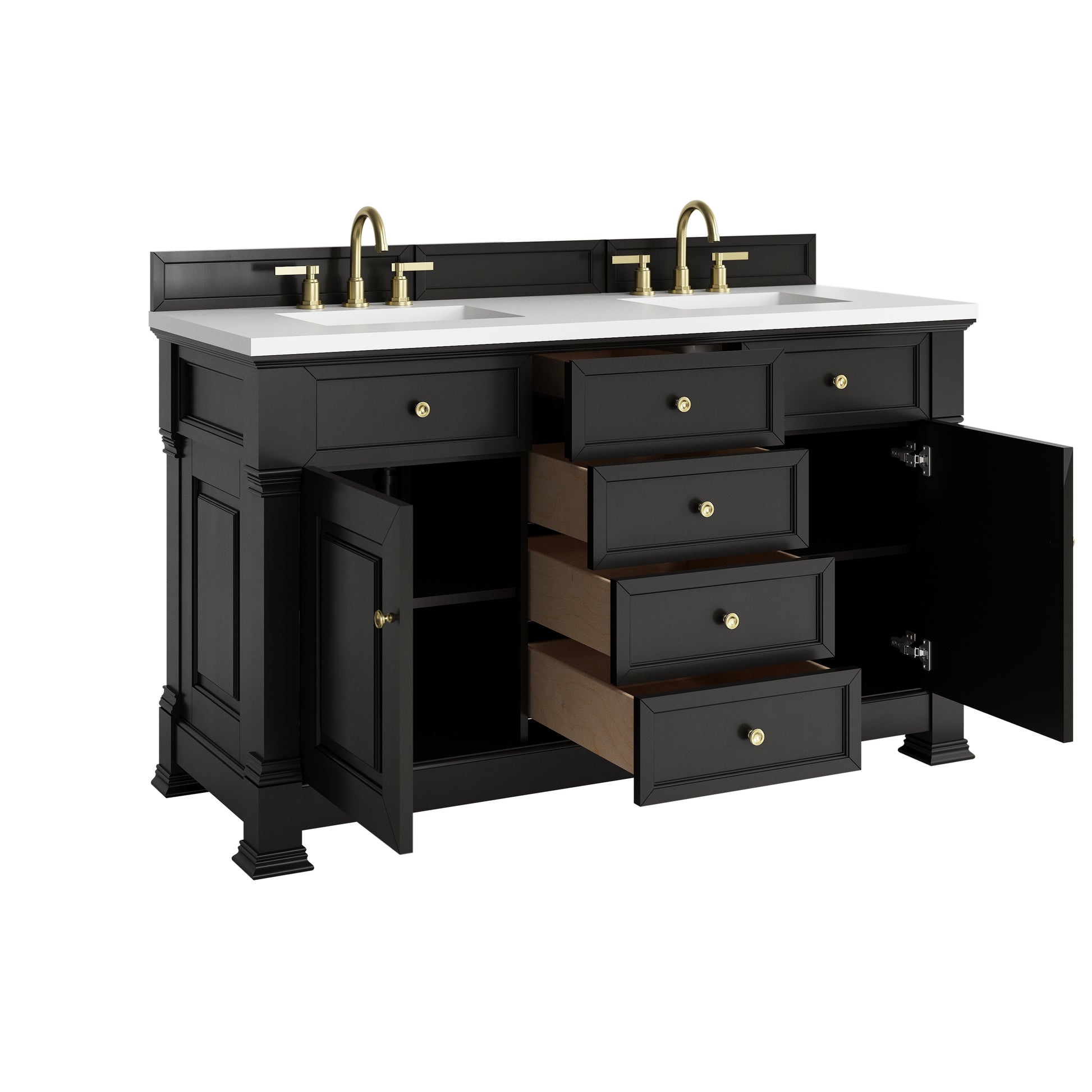 James Martin Vanities Brookfield 60" Black Onyx Double Vanity With 3cm White Zeus Silestone Top