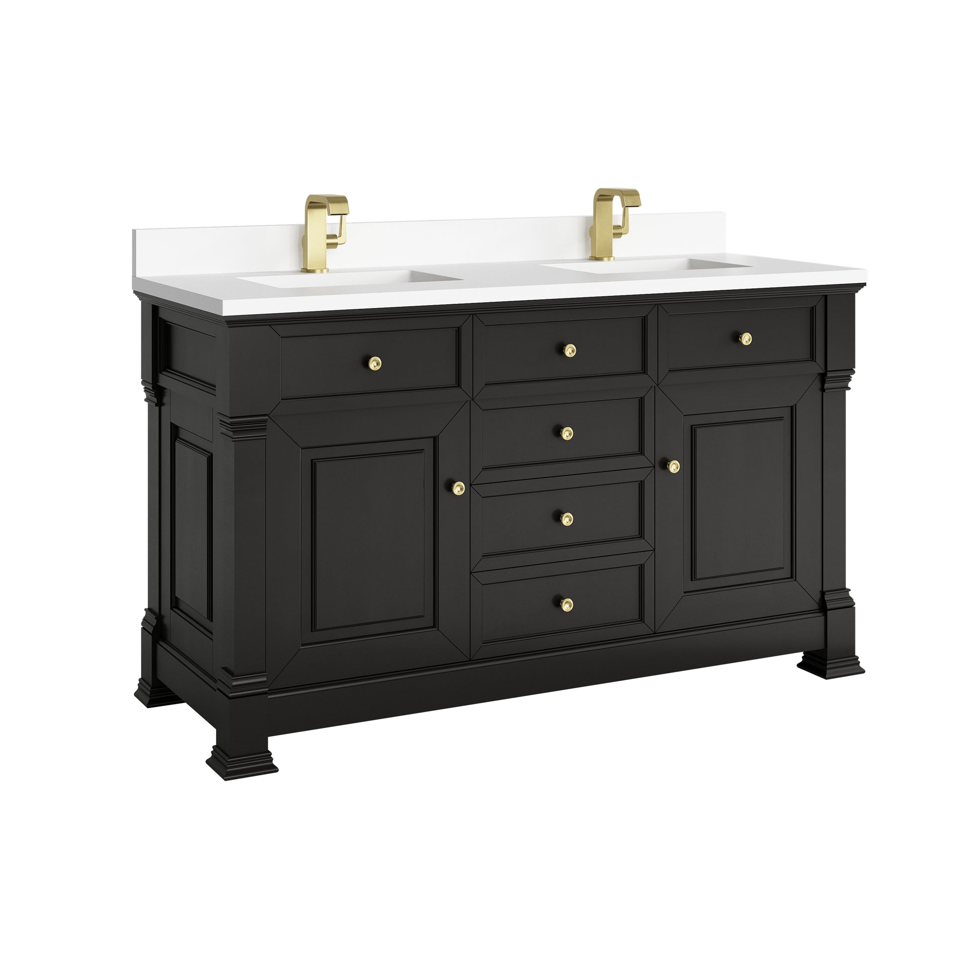 James Martin Vanities Brookfield 60" Black Onyx Double Vanity With Single Hole 3cm White Zeus Silestone Top and Backsplash
