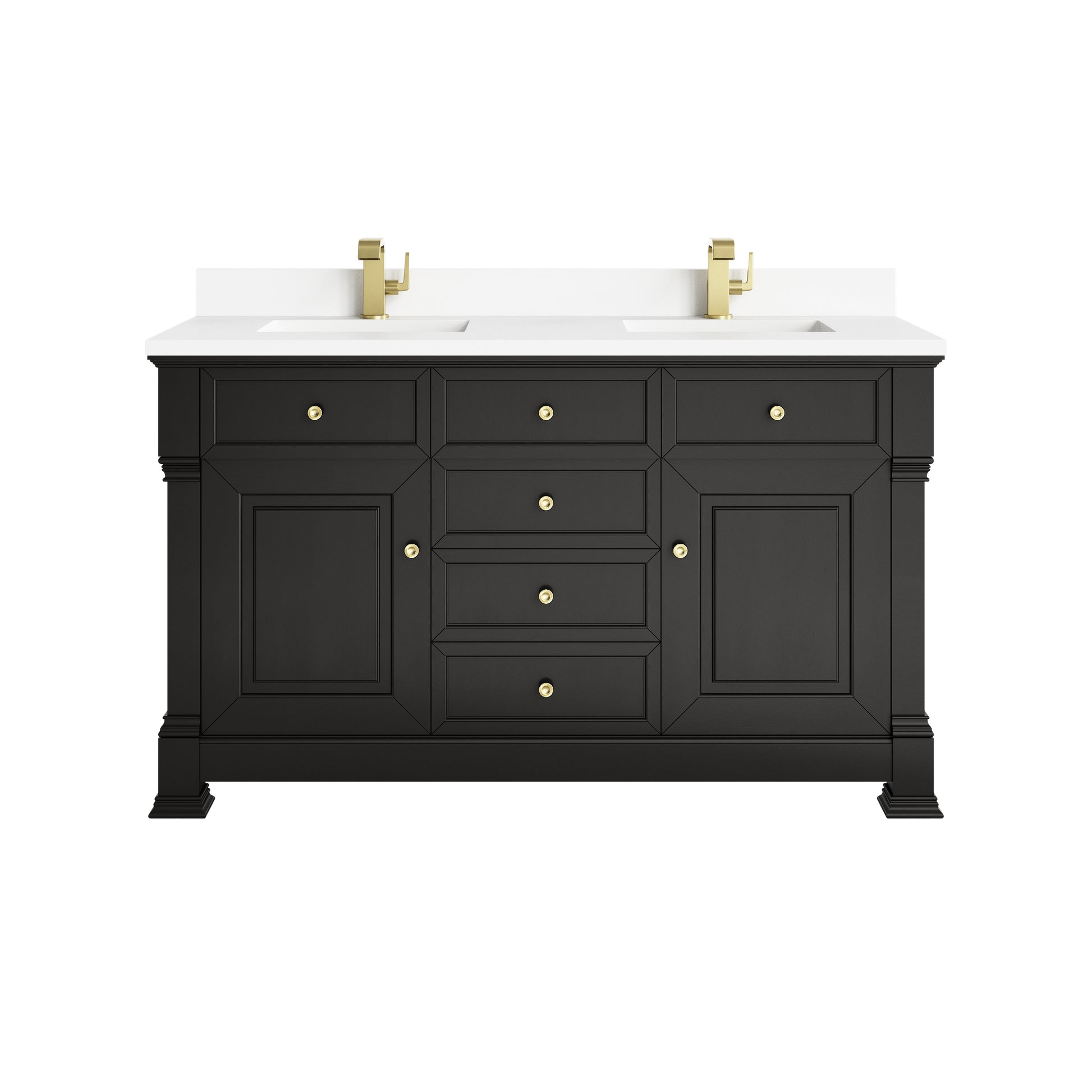 James Martin Vanities Brookfield 60" Black Onyx Double Vanity With Single Hole 3cm White Zeus Silestone Top and Backsplash