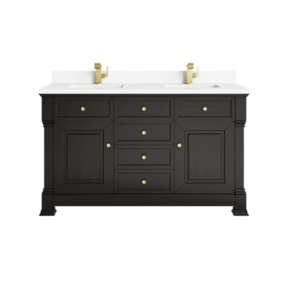 James Martin Vanities Brookfield 60" Black Onyx Double Vanity With Single Hole 3cm White Zeus Silestone Top and Backsplash