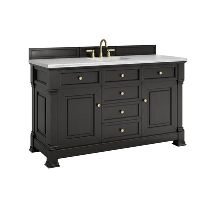 James Martin Vanities Brookfield 60" Black Onyx Single Vanity With 3cm Arctic Fall Solid Surface Top
