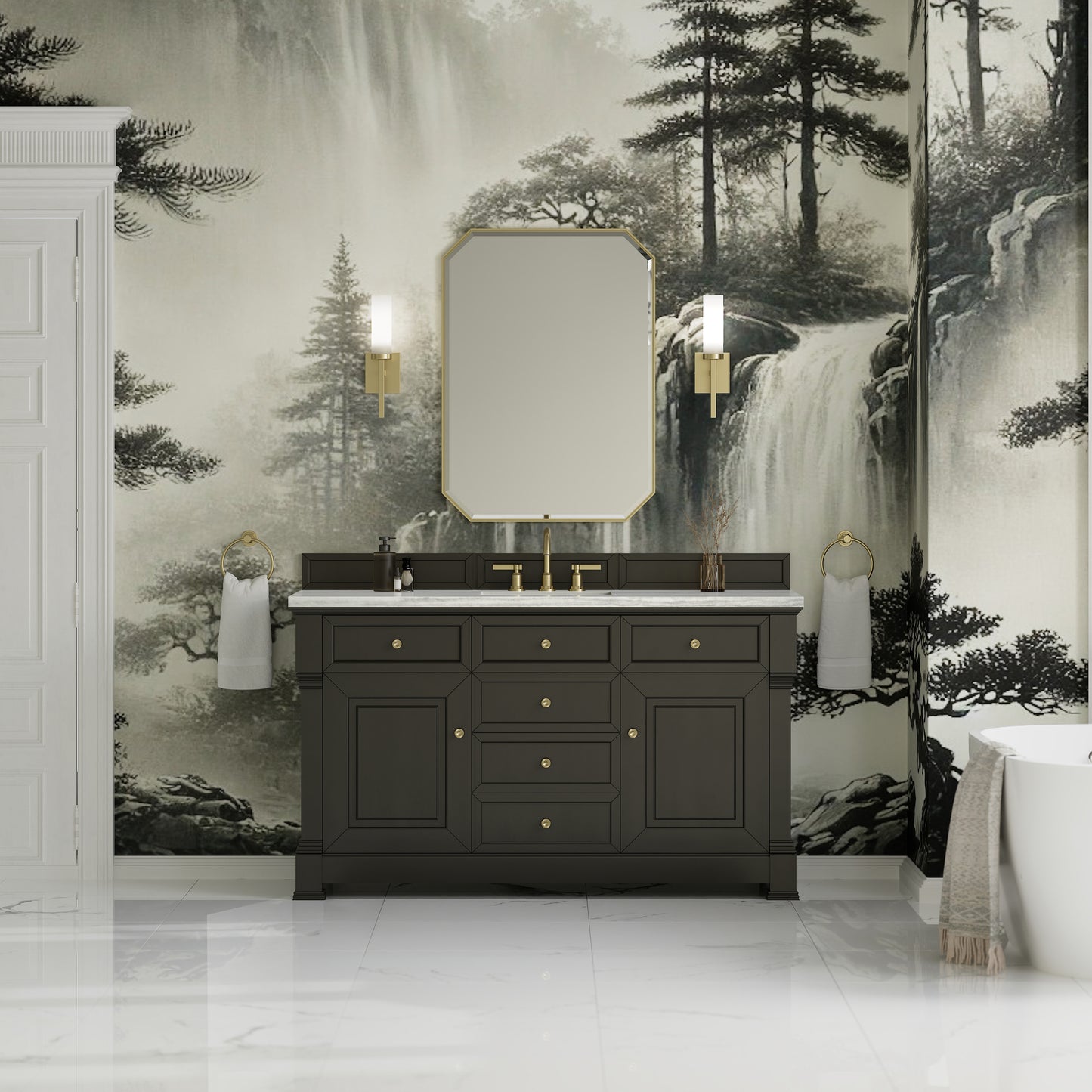 James Martin Vanities Brookfield 60" Black Onyx Single Vanity With 3cm Arctic Fall Solid Surface Top