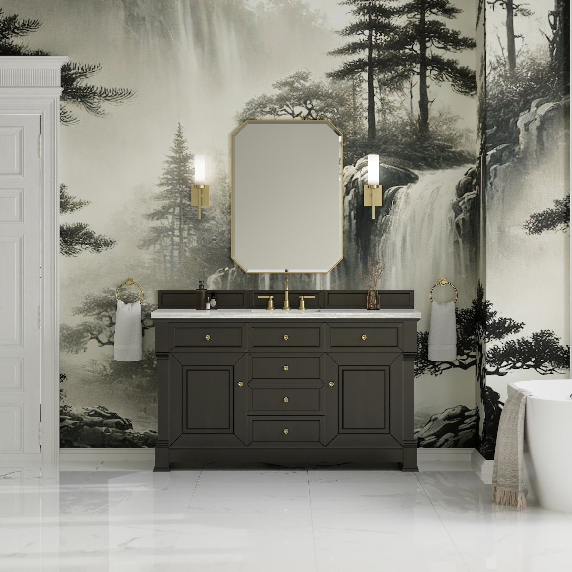 James Martin Vanities Brookfield 60" Black Onyx Single Vanity With 3cm Arctic Fall Solid Surface Top