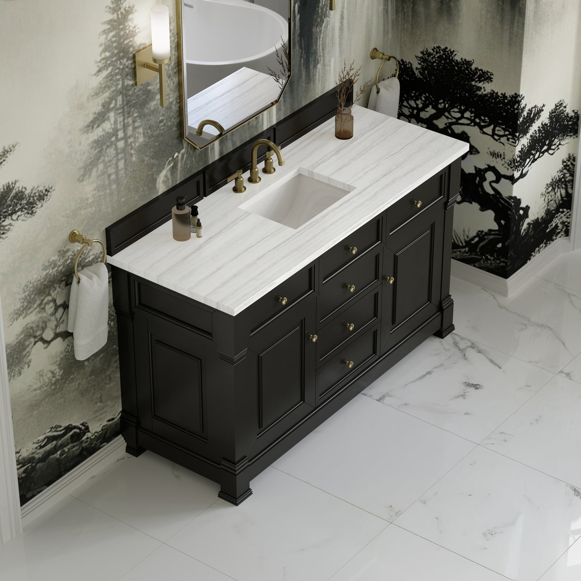 James Martin Vanities Brookfield 60" Black Onyx Single Vanity With 3cm Arctic Fall Solid Surface Top